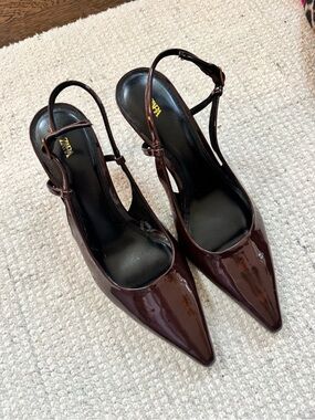Zara Patent Slingback Pumps in Dark Burgundy